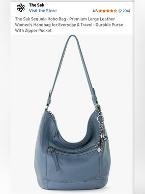 BNNT: The Sak “Sequoia” Blue/Grey All-Leather Hobo Bag with Charm Accent